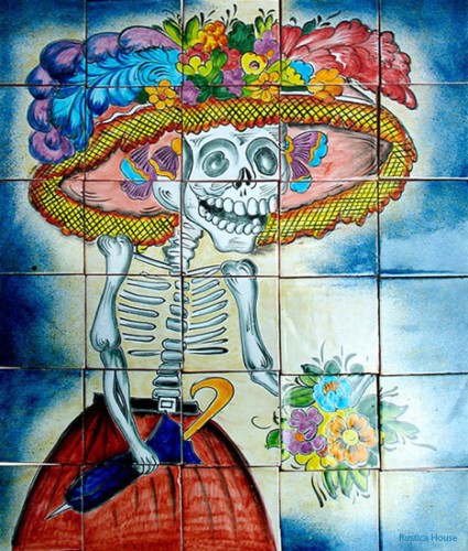 mexican day of the dead tile mural kitchen backsplash