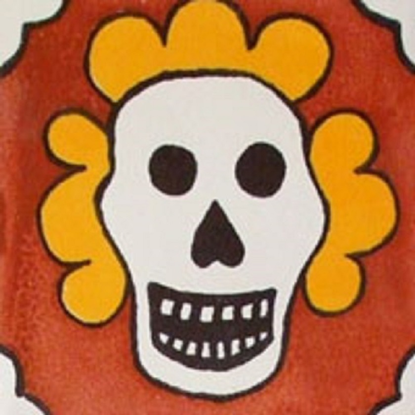 Mexican tile murals with day of the dead design for ktichen
