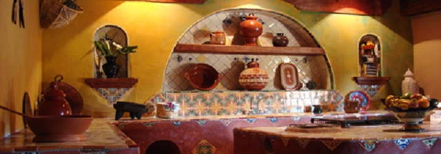 Mexican tiles in a kitchen on a wall backsplash
