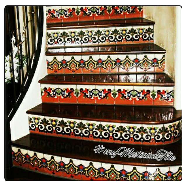 decorating stair risers with Mexican tiles