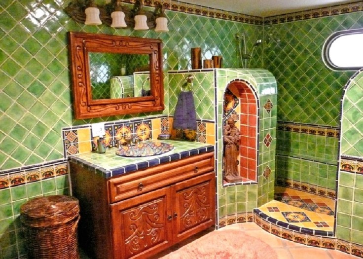 green color mexican ceramic tiles in a bathroom